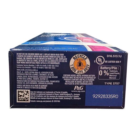 Oral-B Pro 1 1000W Electronic Rechargeable Toothbrush Pink Pressure Control BNIB - Picture 6 of 6